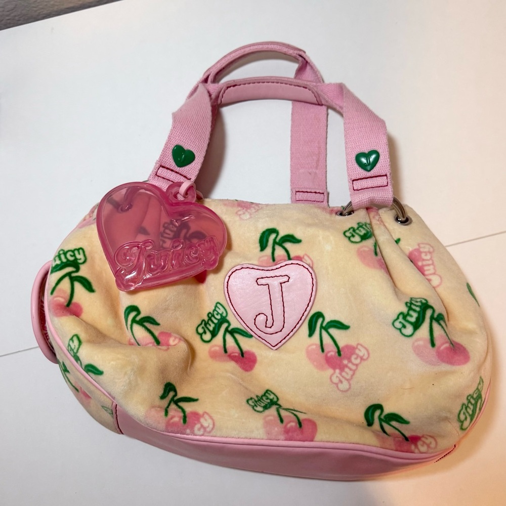 VINTAGE RARE Juicy Couture Pink and Cream Cherry Print Bag